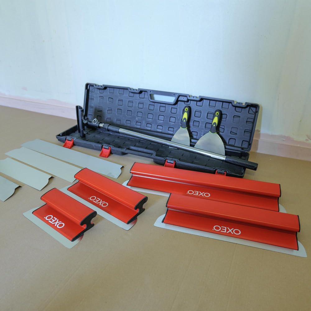 Lames à Lisser plaquiste - Coffret lames 0.35mm et 0.5mm - Acier inoxydable - Perche extensible - Lames souples et rigides