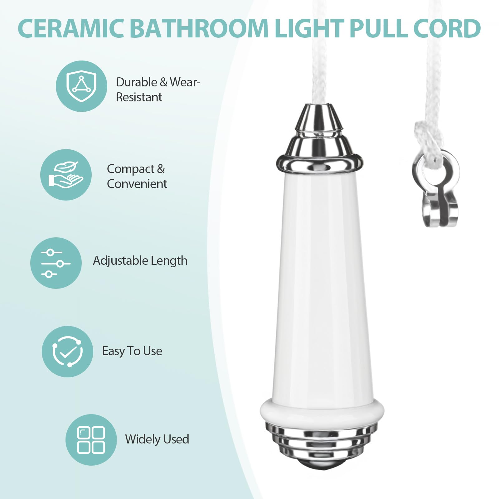 QILUCKY Ceramic Bathroom Light Pull Cord, Pull Cord Light Switch Bathroom - Image 2
