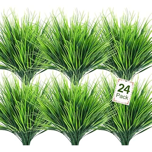 Ouddy Decor 24 Pcs Artificial Plants Outdoors Fake Greenery Stems, Green