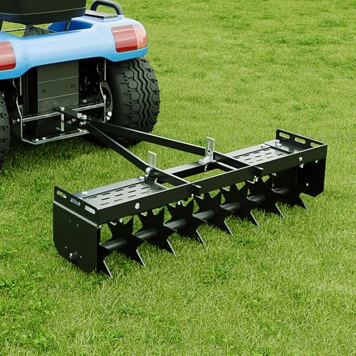 WUTIST 32 in Tow Behind Spike Aerator W/ 8 Spikes Hitch Pin Attach to Lawn Tractor Most ZTRs ATVs Soil Mower Hitch Lawn Soil Penetrator for Gardens Lawns Farms