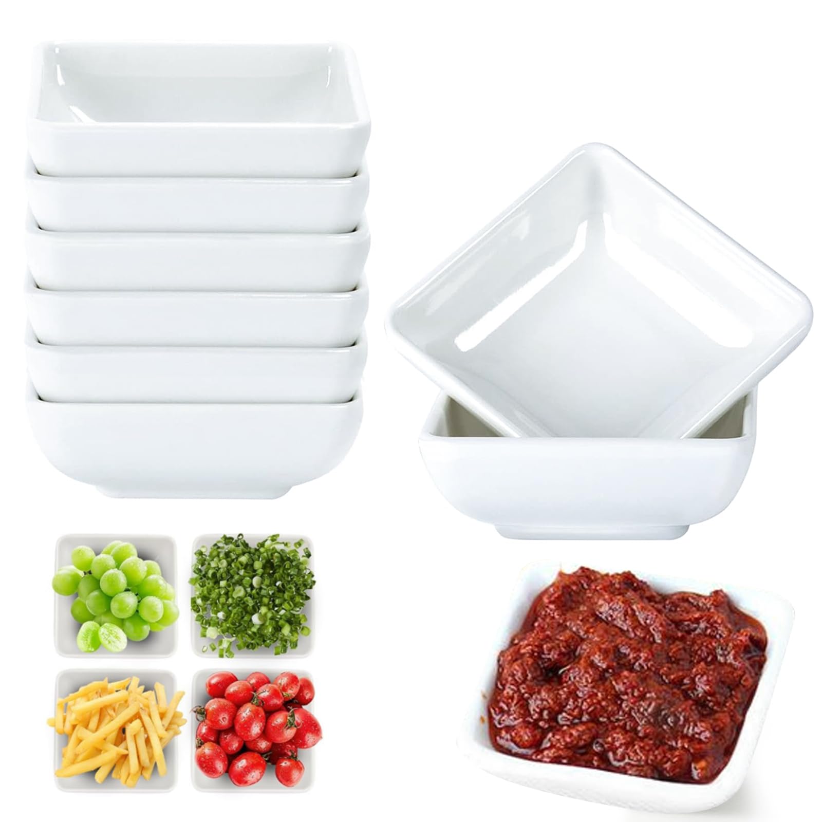 6 Pieces Dipping Bowls Set,White Square Soy Sauce Bowls,7.3cm Mini Side Seasoning Dish for Sushi Snacks,Dishwasher Safe Small Serving Dish,Charcuterie Dishes,Dip Bowl for Tapas,Dining and Party