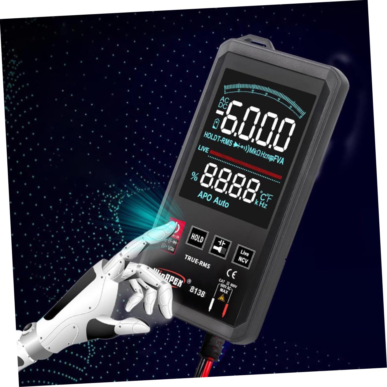 Touch Screen Digital Multimeter High Accuracy Auto-ranging Multi Tester with LCD Display Data Hold Backlight for Dc Ac Voltage Resistance Testing
