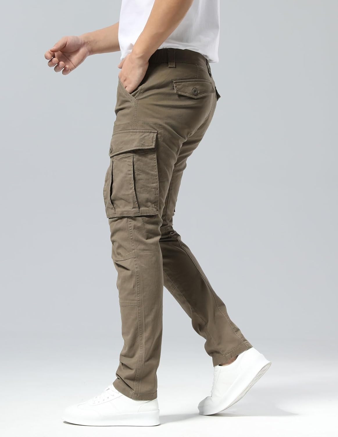 Plaid&Plain Men's Cargo Pants Slim Fit with Articulated Knees - Image 4
