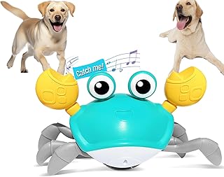 Interactive Dog Toys Crawling Crab,Escaping Crab Dog Toy with Obstacle Avoidance Sensor and Music Sounds & Lights,Moving Squeaky Dog Toys for Puppy Small Medium Dogs