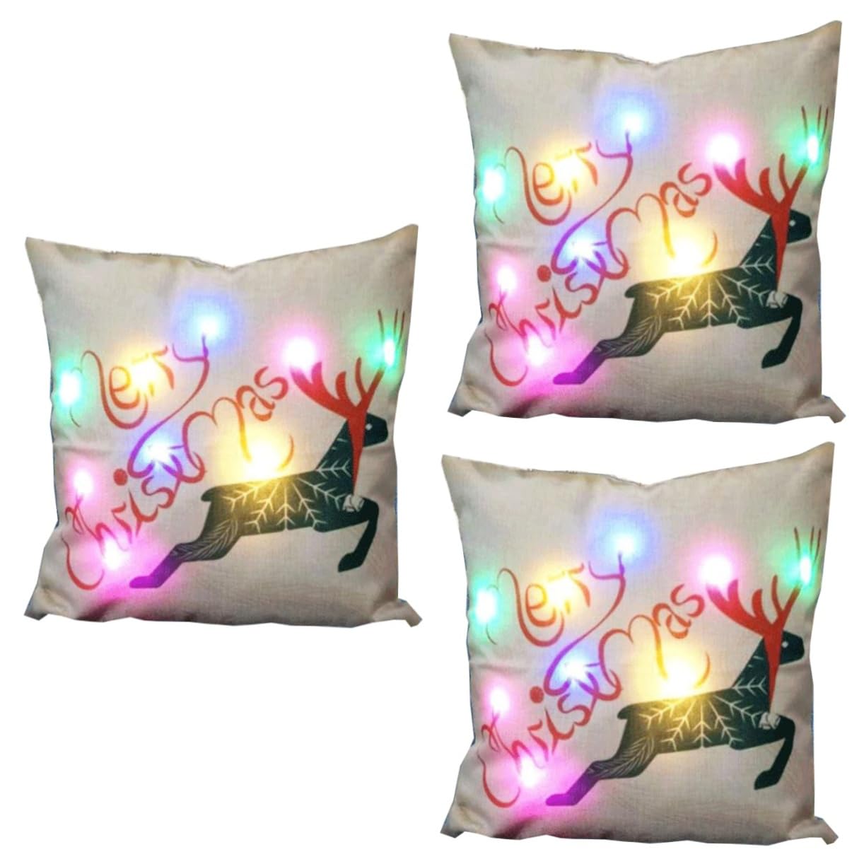 PRETYZOOM 3 Piezas Funda Almohada Navidad Funda Almohada Cuadrada Almohada Decorativa Led Fundas Cojines Decorativos Sofá Fundas Decorativas para Cojines Decorar Brillar