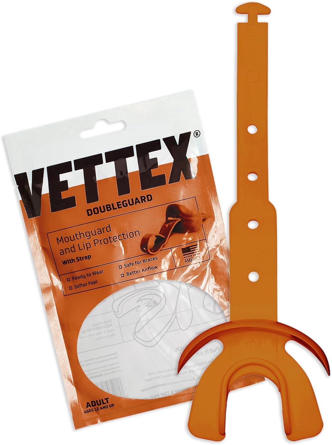 Markwort Vettex Doubleguard Mouthguard for Football, Lacrosse, MMA, Boxing, Braces - Breathable Doubleguard with Lip Protection and Strap, Texas