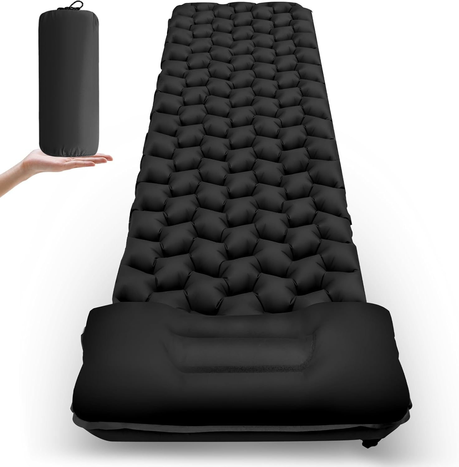 Camping Sleeping Mat, Ultralight Inflatable Sleeping Mat with Cushion, Waterproof and Moisture-Resistant Camping Air Mattress for Camping, Hiking, Travel, Backpacking, Black