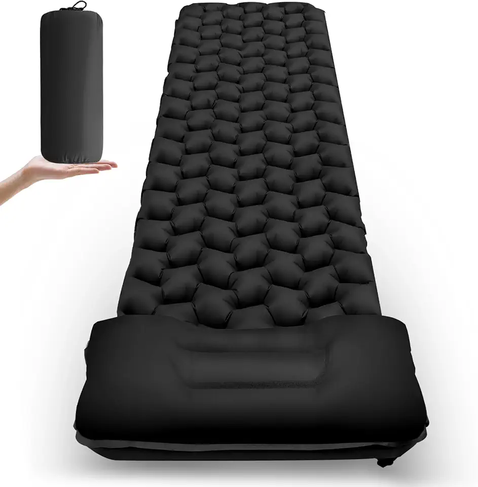 Camping Sleeping Mat, Ultralight Outdoor Camping Sleeping Mat Inflatable with Cushion, Waterproof Foldable Air Mattress, Small Pack Size Camping Mat for Camping, Sports, Hiking, Travel, Backpacking