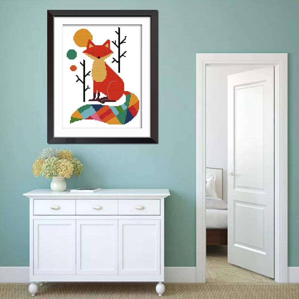 OWN4B Cross Stitch Kits Stamped, Seven Color Fox Printed Pattern 11CT 11.0x15.0 inch DIY Embroidery Kit, Fox 1 - Image 2