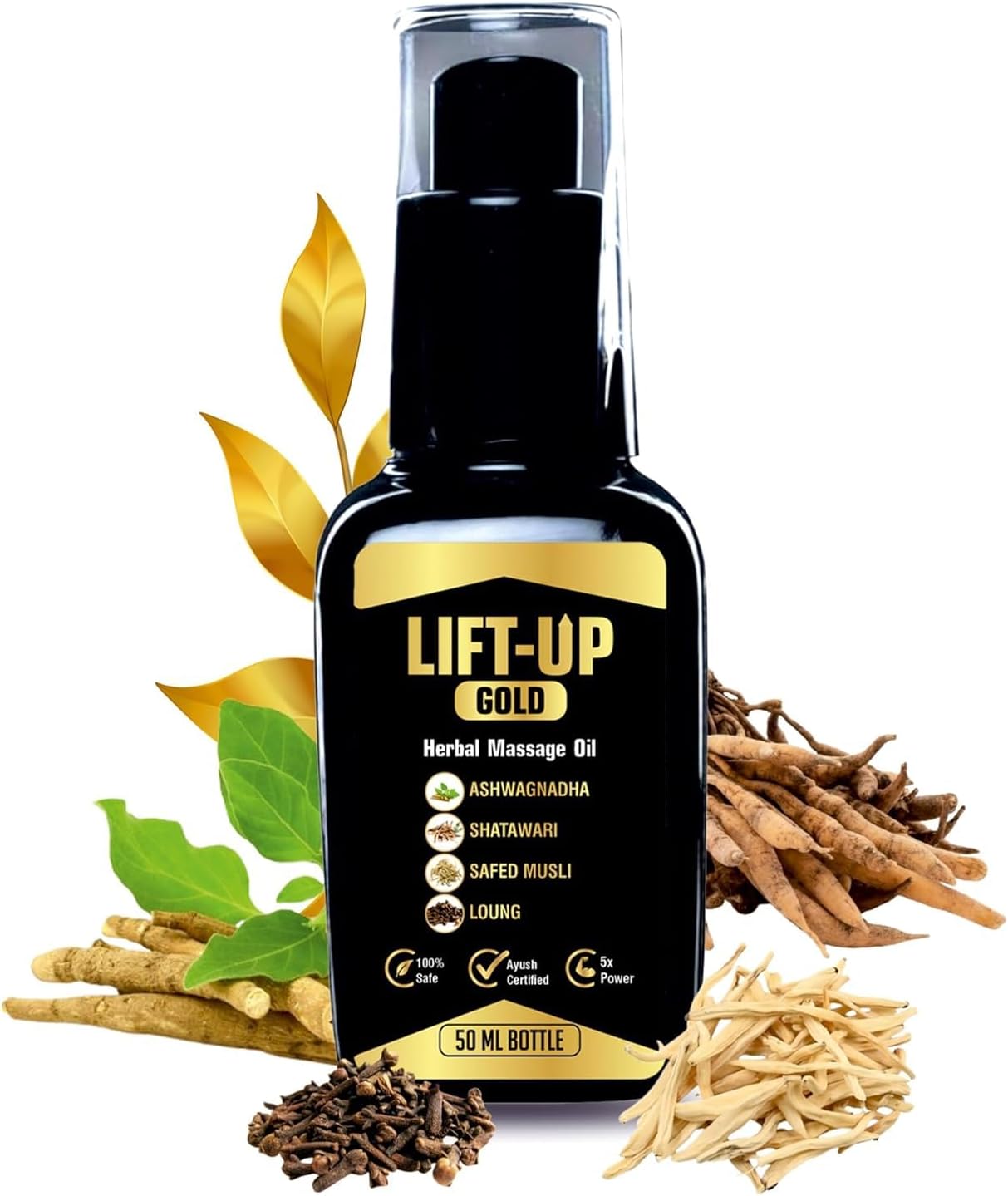 LIFT UP GOLD Lift Up Massage Oil for Men Enhancer Ayurvedic Massage Oil for Men 50 Ml Performance Oil restores energy & hardens the relaxing muscles Ashwagandha, Safed Musli, Shatawar, Loung