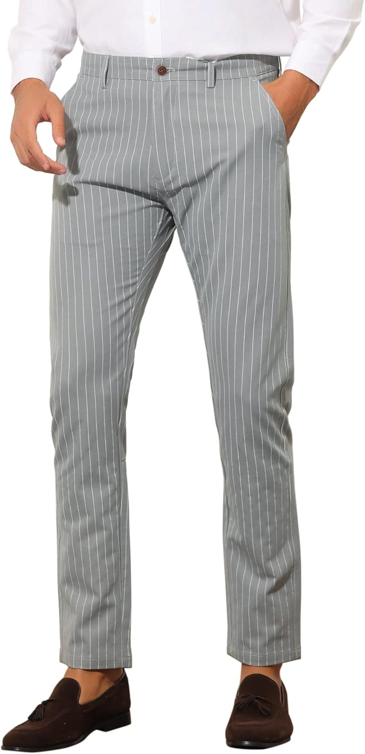 Lars Amadeus Formal Striped Dress Pants for Men's Slim Fit Flat Front Office Business Trousers