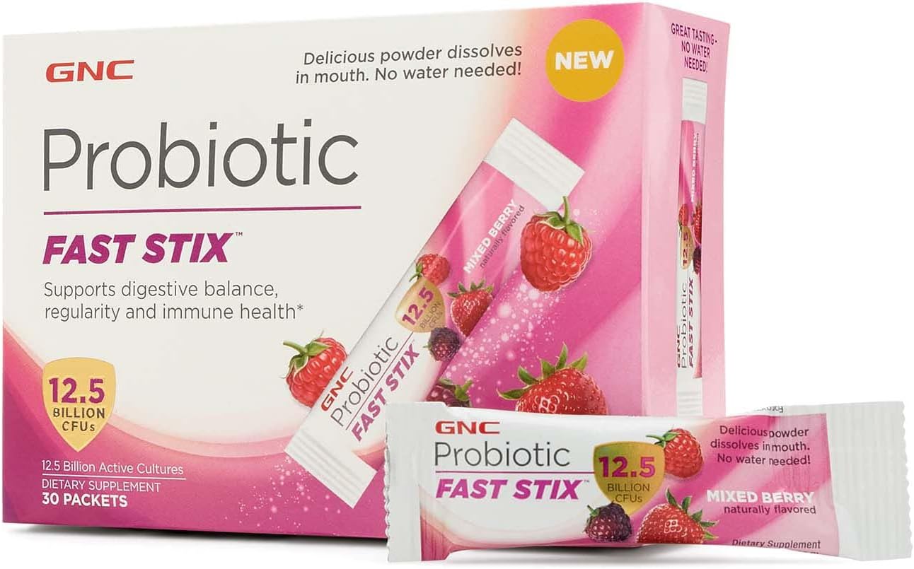 Buy GNC Probiotic Fast Stix Mixed Berry, 30 Packets, Supports
