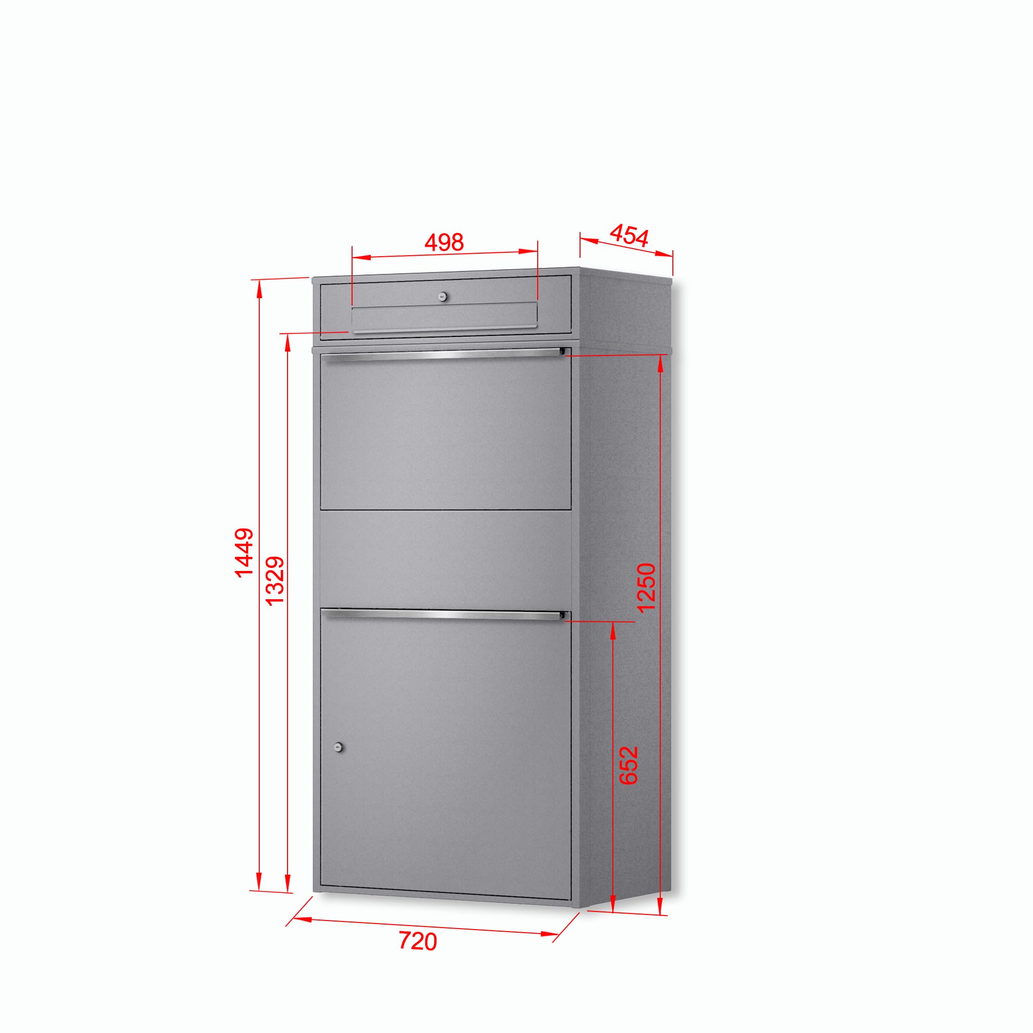 Metzler Paketbox groß XXL Briefkasten mit Paketfach RAL 9007 Graualuminium Standbriefkasten Wasserdicht rostfrei massiv Bispo Max
