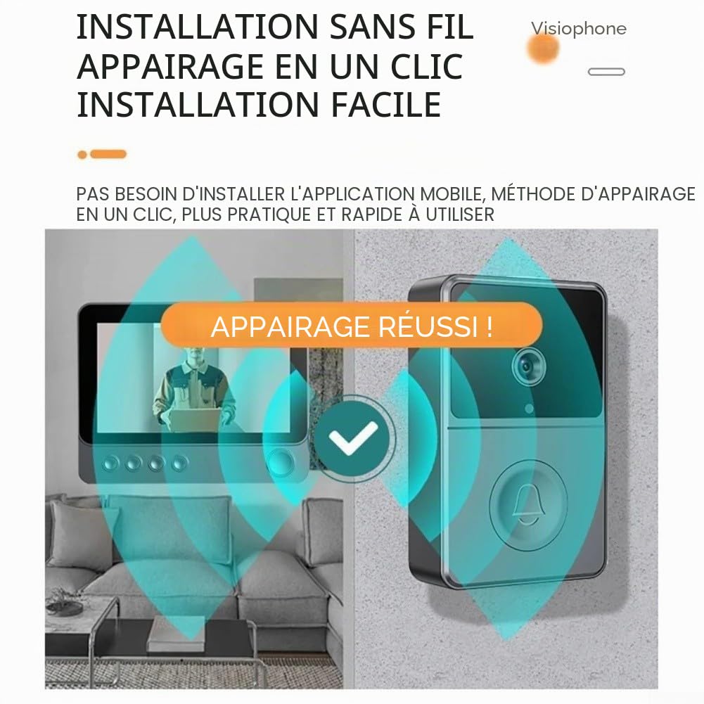 Sonnette vidéo sans fil avec écran IPS de 4,3 pouces et caméra HD grand angle de 170 °, interphone audio bidirectionnel pour la surveillance de la sécurité à domicile, sonnette extérieure étanche IP65