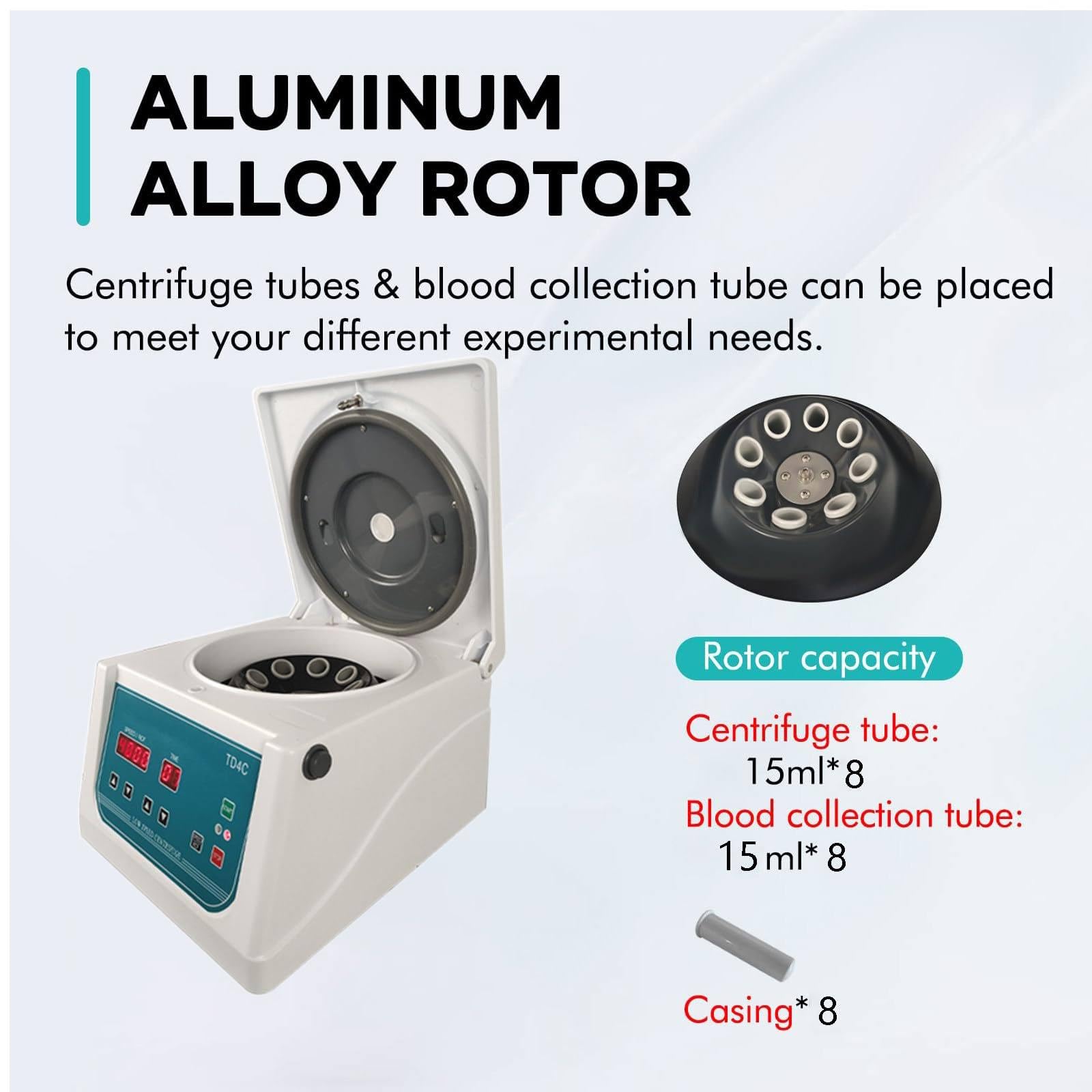 Centrifuga Professionale per Laboratorio E Clinica Prp, Centrifuga per Prp, Adatta per La Maggior Parte Delle Provette Prp - Rotore a 8 Posti per Provette Da 10 Ml E 15 Ml - Velocità 0-4000 Giri/Min