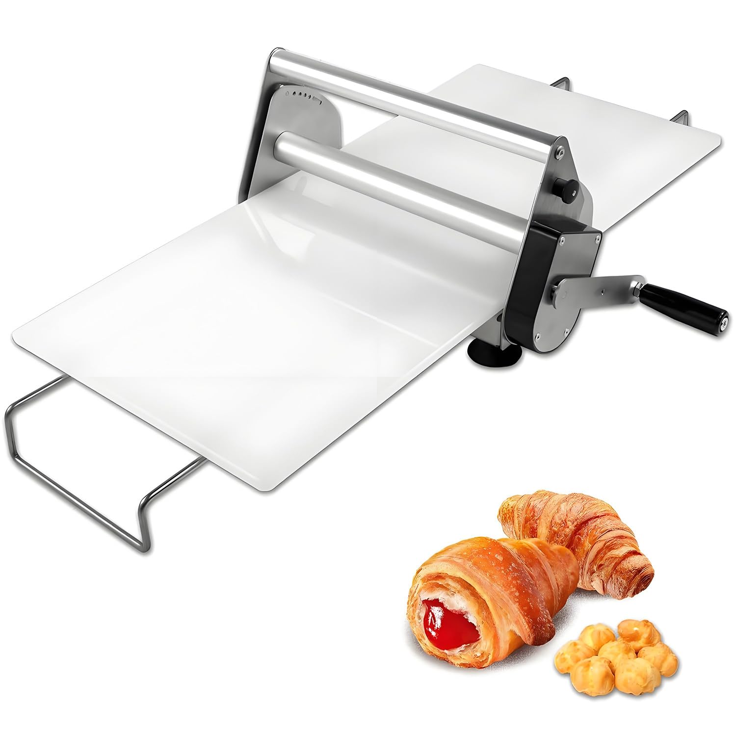 Sfogliatrice manuale compatta con spessore regolabile in acciaio inox, design pieghevole per una facile conservazione, perfetta per la cottura e la pasticceria 400.