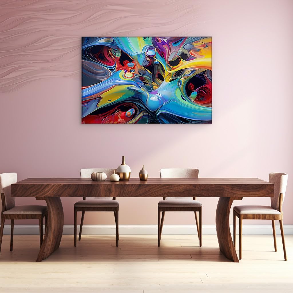 Canvas for Living room. Dancing Hues and Dynamic Fluidity A Symphony of Digital Abstraction, 27 x 18 inch Canvas Wall Art - Contemporary Masterpieces - Modern Home Decor