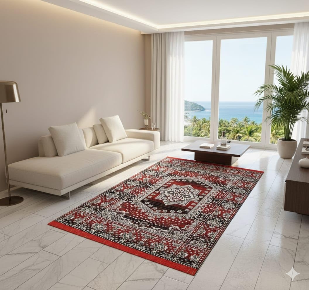 Luxurious Leaf Printed Carpet Size 4X6 | Rug/Bed Side Runner and Carpets for Bedroom/Living Room/Living Area/Home and Home Decor (4ft x 6ft) (Maroon)-image-15
