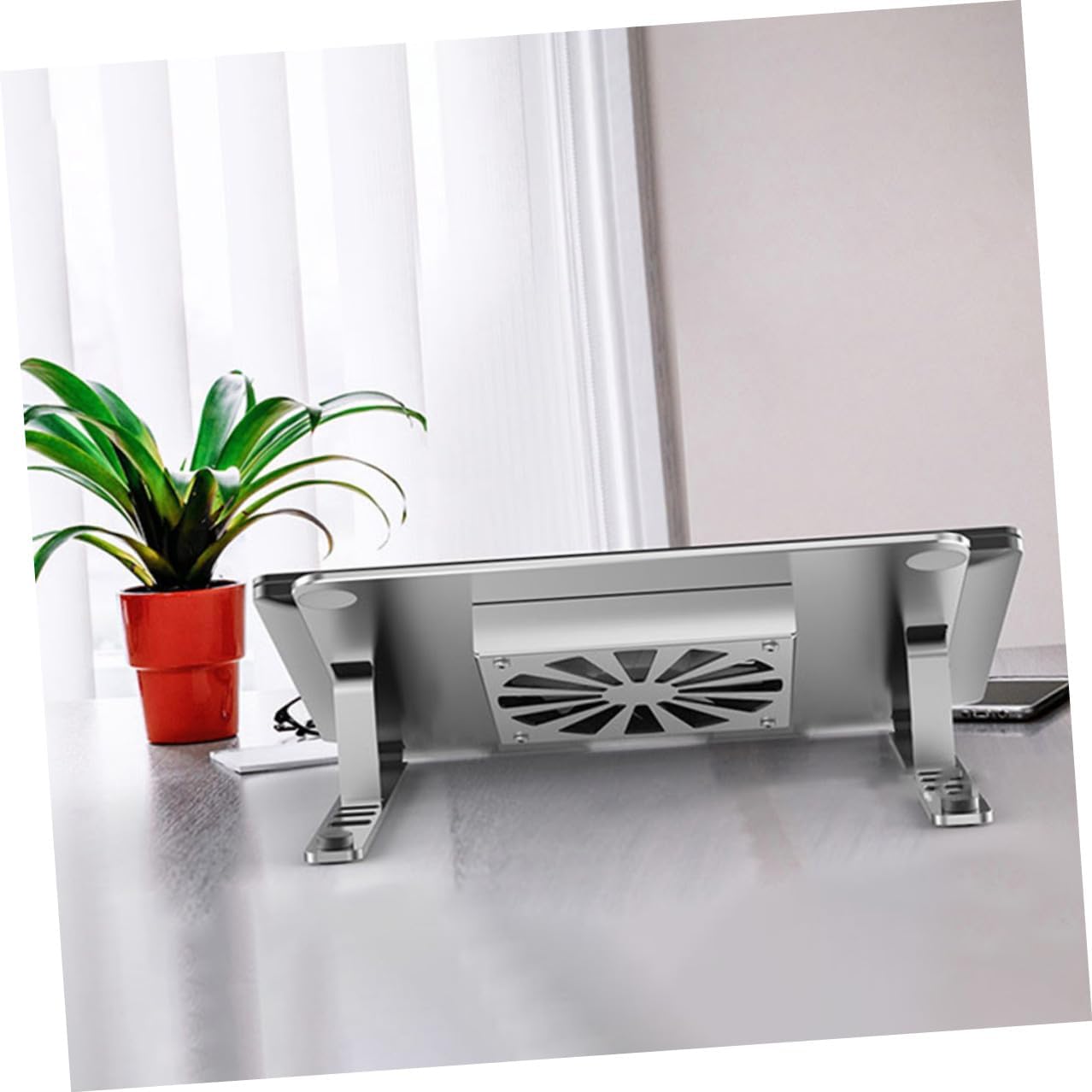 Veemoon Aluminum Alloy Adjustable Height Laptop Cooler Stand with LED Fan, Ventilated Cooling Pad Under 17.3 Inch Laptops, Silver Notebook Cooling Support for Gaming and Office Use
