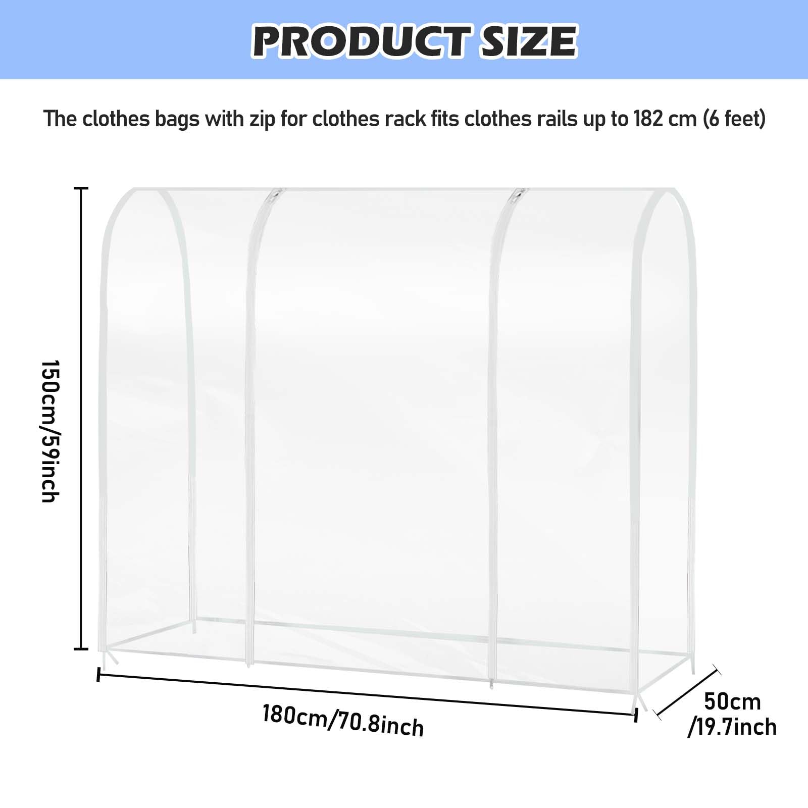 Copertura Appendiabiti Trasparente 180 Cm - Impermeabile, Anti Polvere, Con Cerniera - Foto 7
