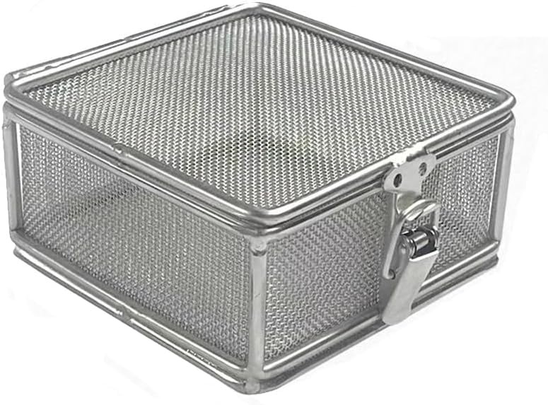 sterylizacji na instrumenty chirurgiczne Kosz siatkowy ze stali nierdzewnej z pokrywką i zatrzaskiem, taca do ładowania urządzenia medycznego(40 * 30 * 7cm,Mesh 0.5mm)