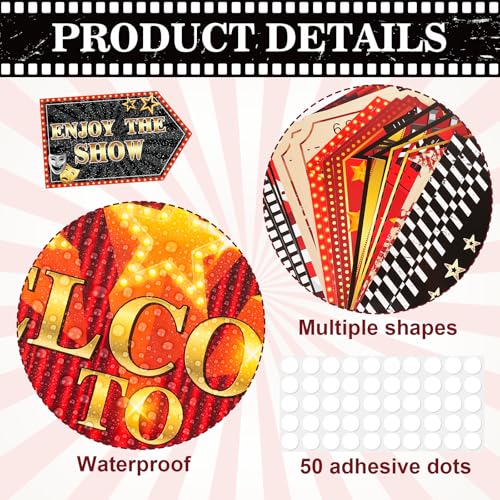 Image of Hooqict 20 Pieces Movie Night Decorations Movie Themed Party Directional Signs for Cinema Welcome Now Showing Theater Film Birthday Party Decorations Supplies
