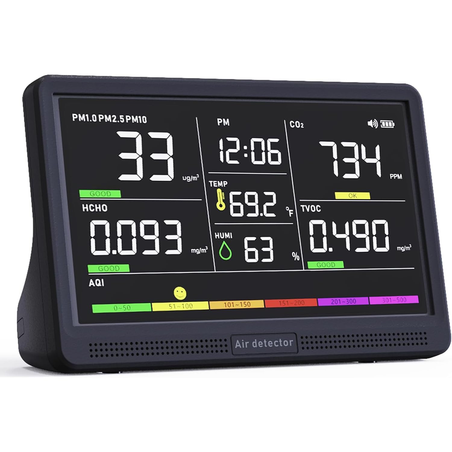 Professional Indoor Air Quality Monitor with 7X AQI Beep Alarms,16 in 1 Portable Real-Time Detector for PM2.5 | PM10 | CO2 | TVOC | HCHO | Temp | Hum for Home Cars Plants Pets (Smoke Black)-picture-22