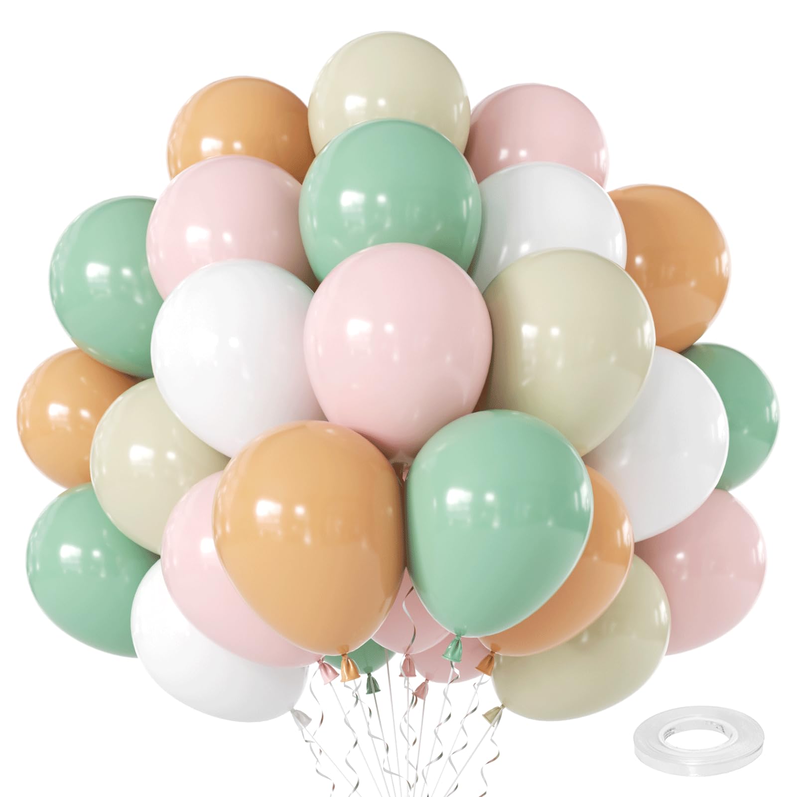 Sage Green Balloons,50Pcs 12 Inch Pastel Pink and Dusty Green Nude Sand White Boho Balloons with Ribbon for Girls Women Birthday Bridal Shower Wedding