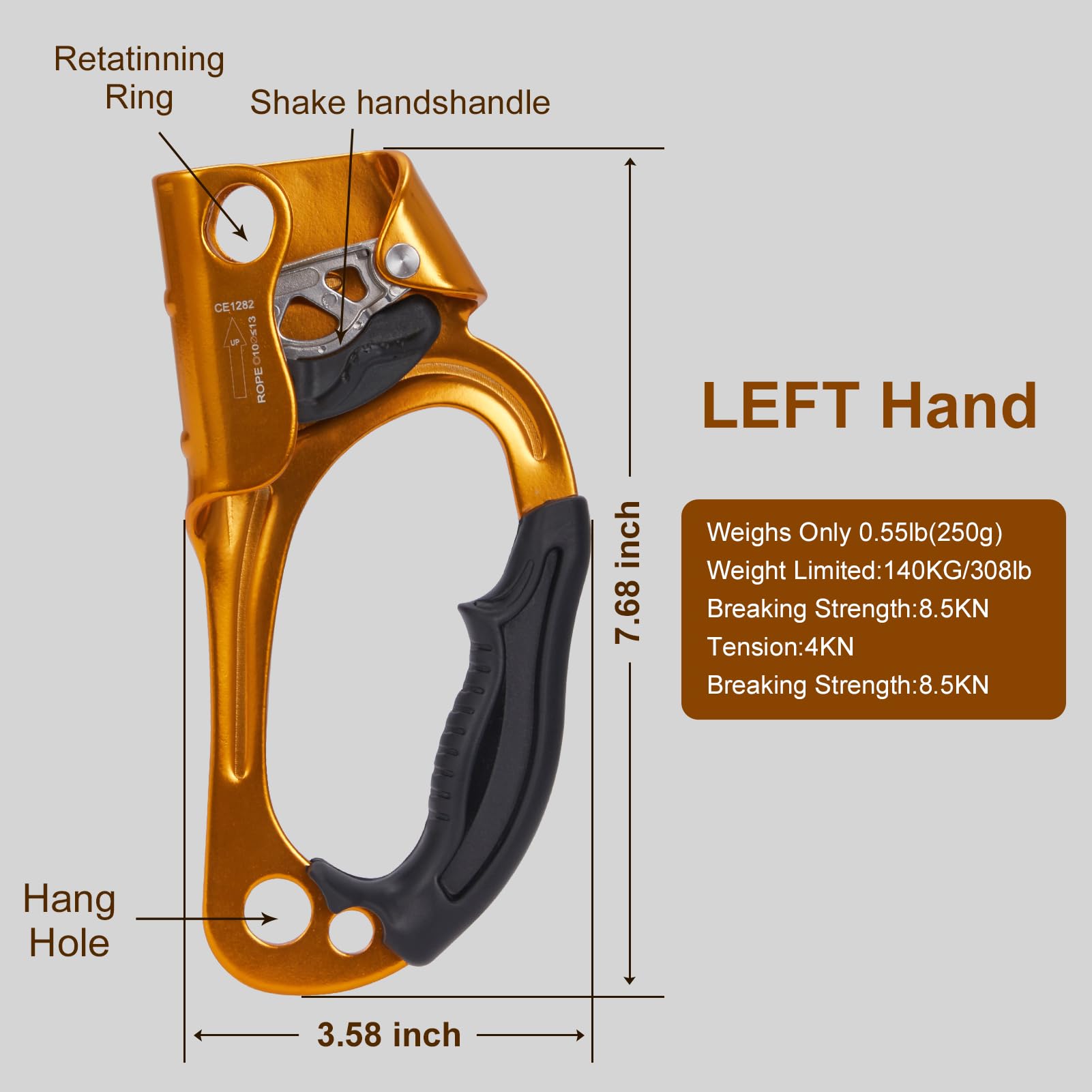 SOB Handsteigklemmen, Kletteraufsteiger, Seilaufsteiger, Kletterbaum, Baumpfleger, Abseilausrüstung, Ausrüstung, Seilklemme Für Seil, Linker Und Rechter Handaufsteiger