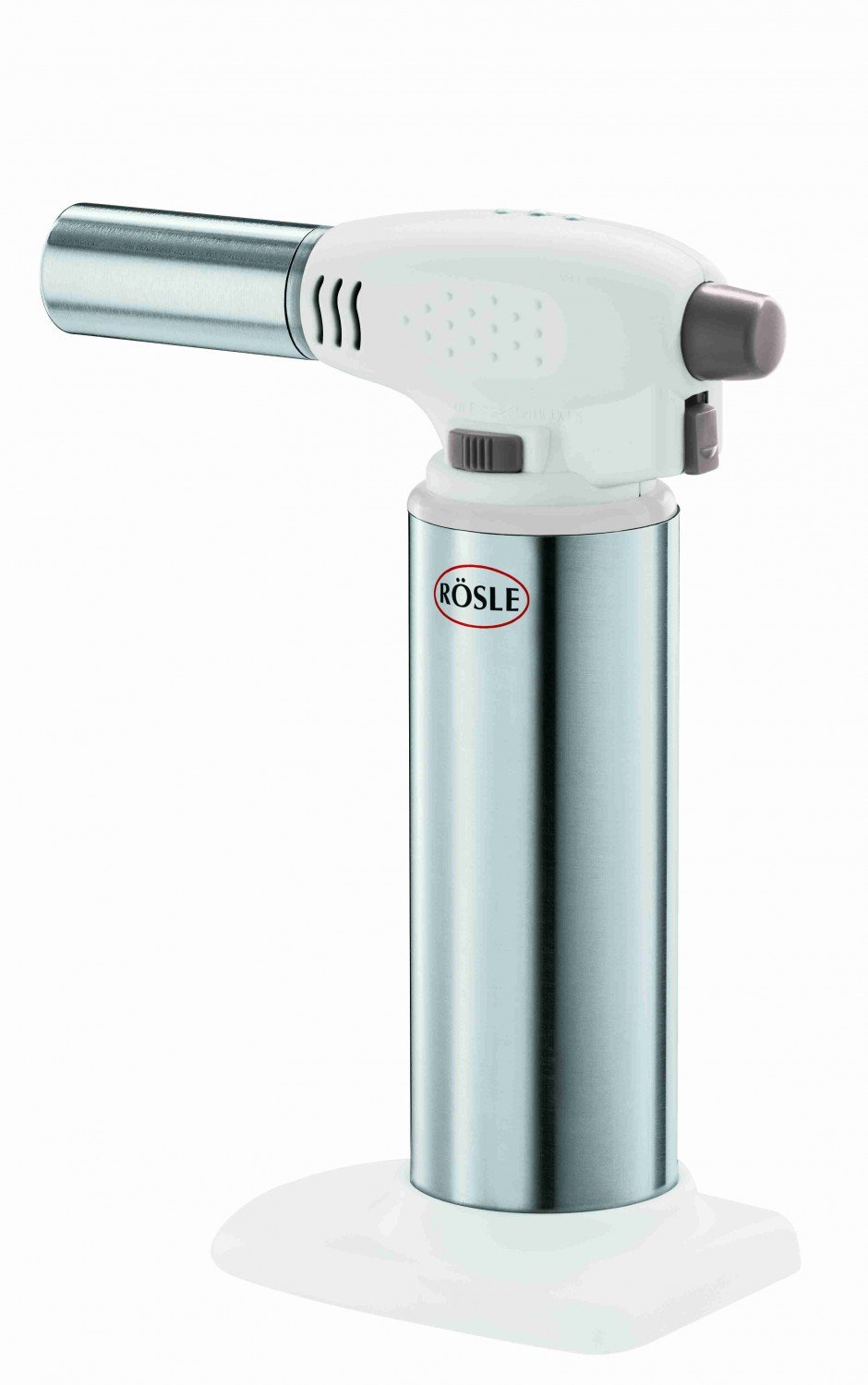 RÖSLE Flambierbrenner, Hochwertiger Gasbrenner zum Flambieren von Speisen wie Crème Brûlée, stufenlose Flammenregulierung bis zu 1300°C, ABS, Edelstahl 18/10, Weiß