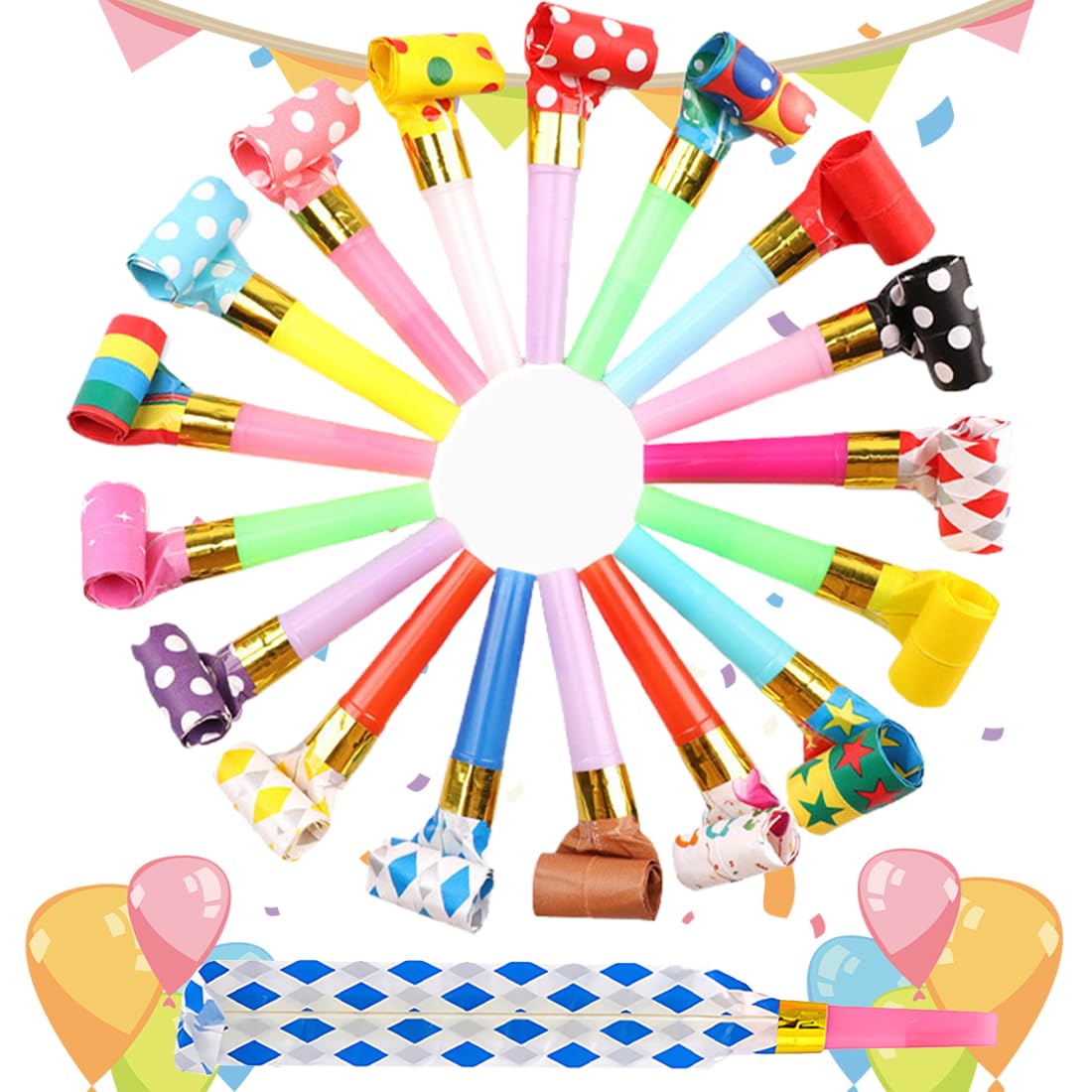 SGERUFZ 20 Sifflets Trompette pour Enfants, Sifflet Anniversaire Enfant, Sifflets Fête, Krachmacher, Pour Fête d'Anniversaire, Fête Enfants, Banquet, Graduation (Multicolore)