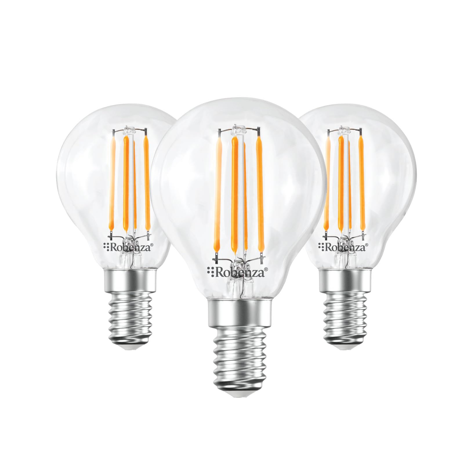 Robenza E14 LED Filament Golf Ball Bulb, 4W (40W Equivalent), 470lm Warm White 2700K, SES Small Edison Screw G45 Mini Globe, Clear Glass LED, Non-Dimmable Decorative Ceiling Light Lamp – Pack of 3