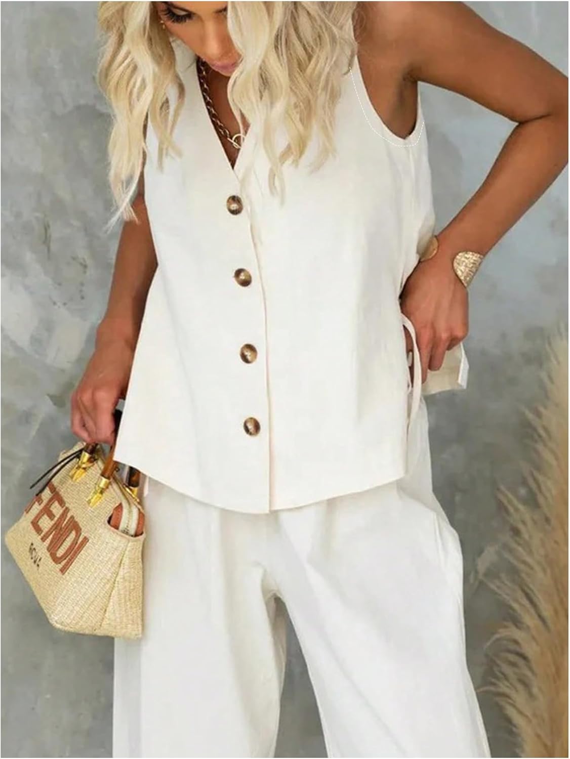 GORGLITTER Women's Button Down Vest Shirt V Neck Sleeveless Split Tie Side Going Out Tops - Image 4