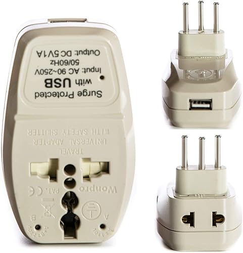 Miniatura 2 de OREI Adaptador de viaje 3 en 1 Italia con USB y protección contra sobretensiones - Tipo L con conexión a tierra - Italia y más - Certificado CE -