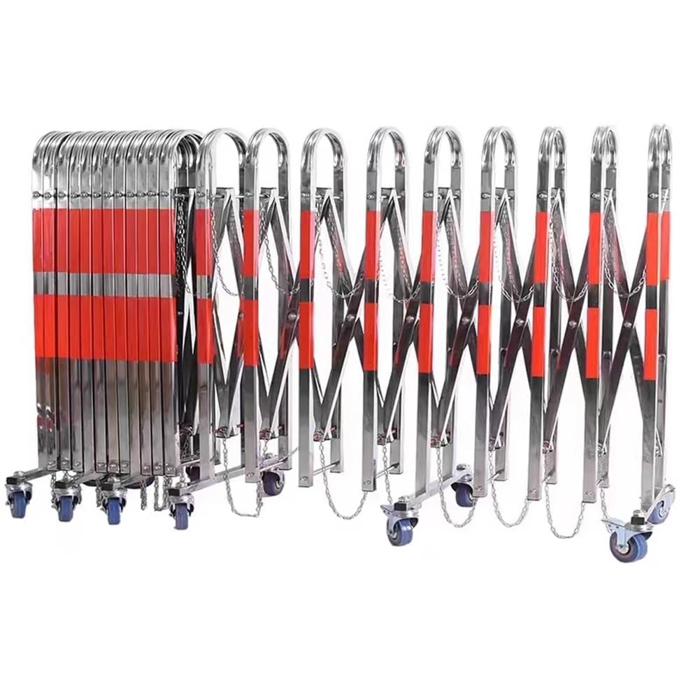 WQPMNYG Security Barrier,Portable Stainless Steel Expandable Security Gate, Folding Mobile Barrier with Casters, Flexible Traffic Barricade Stanchions for Event Sites & Schools (1.2x3m)