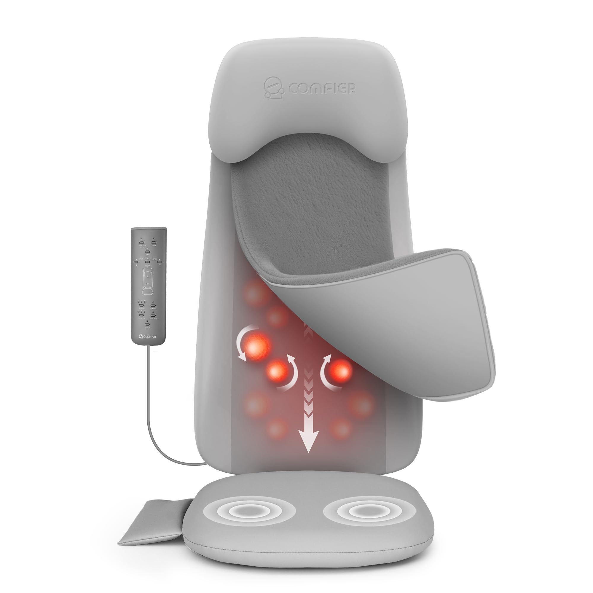 COMFIER Funda para asiento de masaje Shiatsu, asiento masajeador espalda, masajeador cervical y espalda con función de calor, 3 intensidades, para el hogar y la oficina Global Recycled Standard Global Recycled Standard Global Recycled Standard