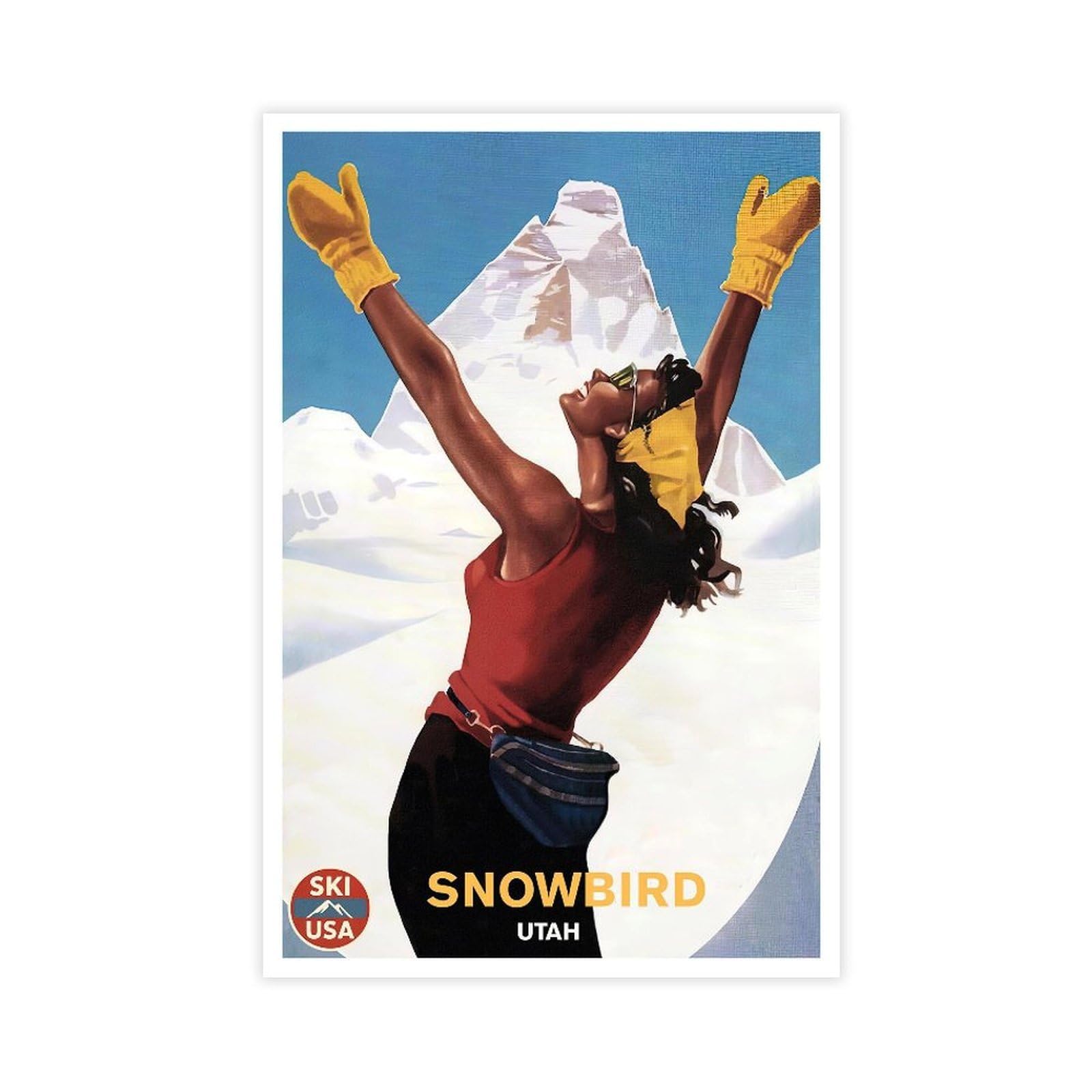 GJtyRFH Snowbird Utah Ski USA Winter Canvas Wall Art Posters And Prints Room Aesthetic Bedroom Office Decor 16" L X 24" W