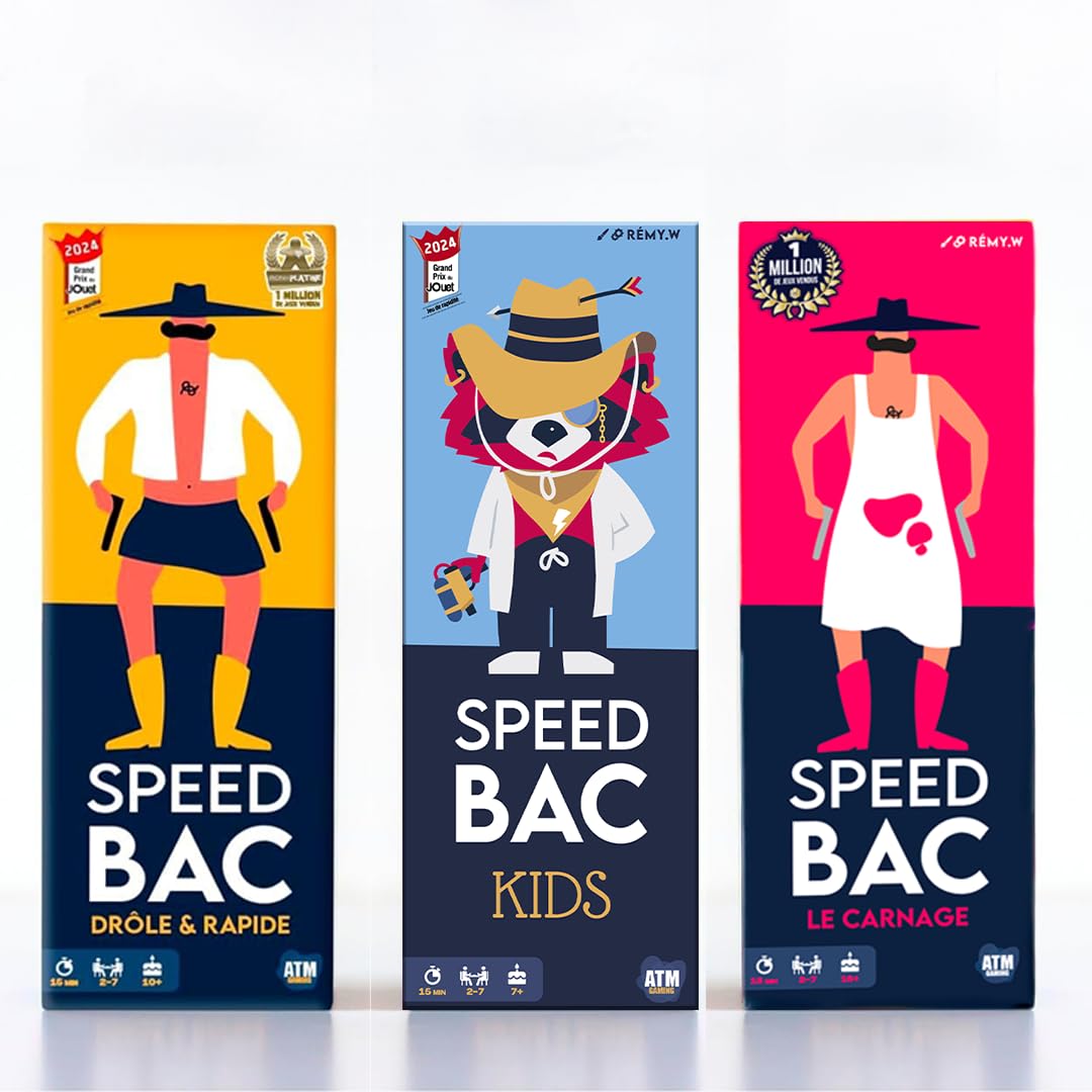 ATM Gaming Lot de 3 Speedbac - Jeux de société - Parfait pour Mettre l'ambiance - 2 à 7 Joueurs - Version Classique, Kids et Adultes