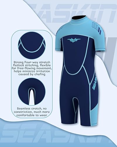 Miniatura 9 de Seaskin Traje de neopreno para niños y niñas, trajes de baño térmicos con cremallera trasera de 0.118 in