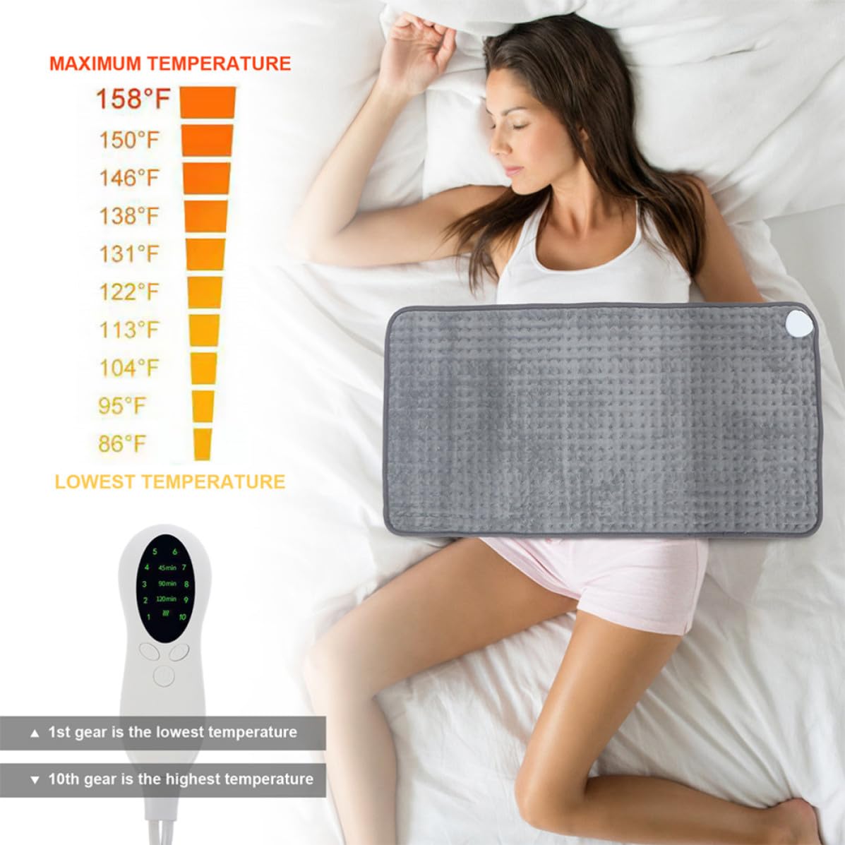 Mikikit Cuscino Termico Elettrico Multifunzione in Poliestere Riscaldamento Rapido e Temperatura Regolabile a 10 Livelli per Uso in Inverno su Divano