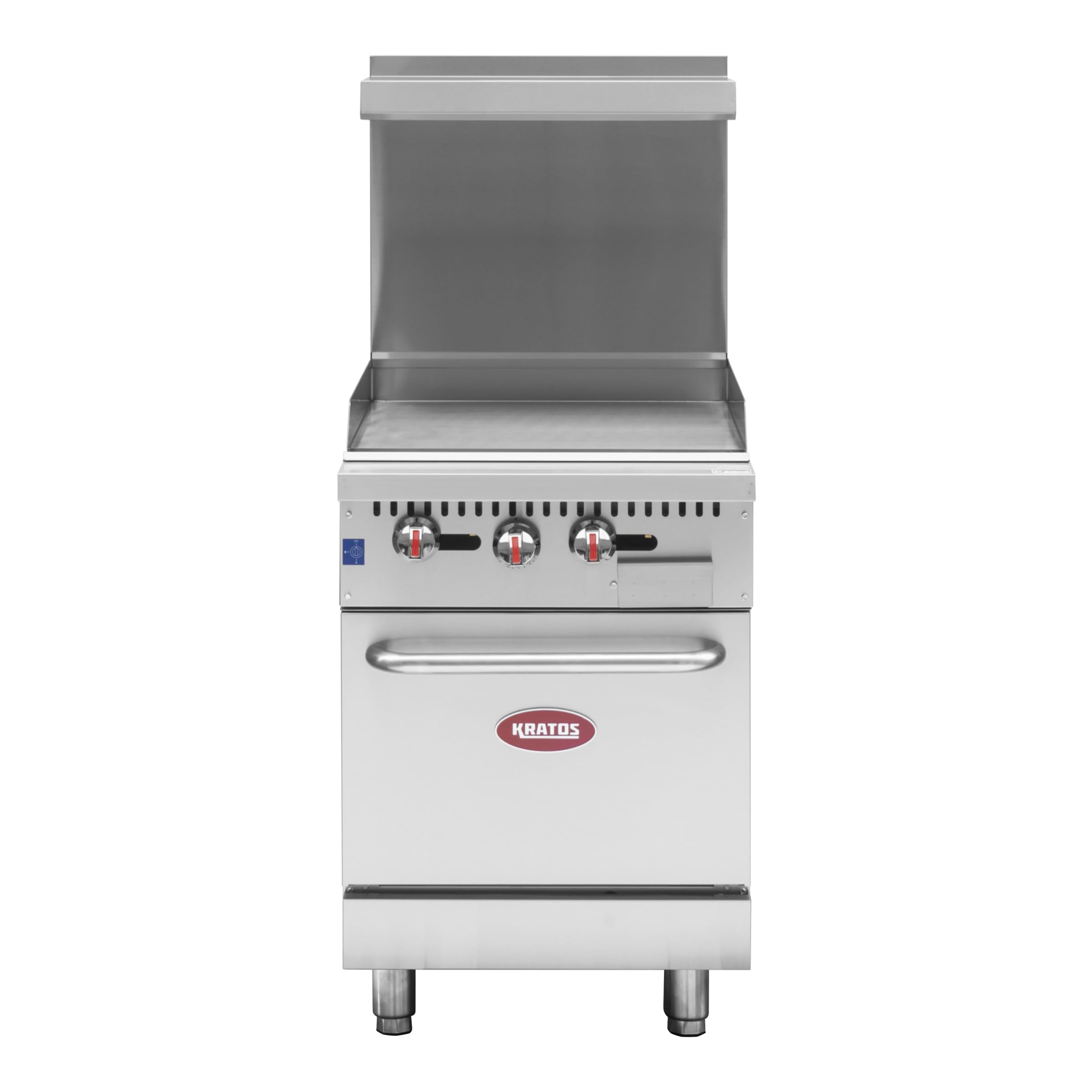Kratos 24" Wide Commercial Gas Range with Griddle Top and 30,000 BTU Oven, Stainless Steel Griddle for Restaurants, Liquid Propane