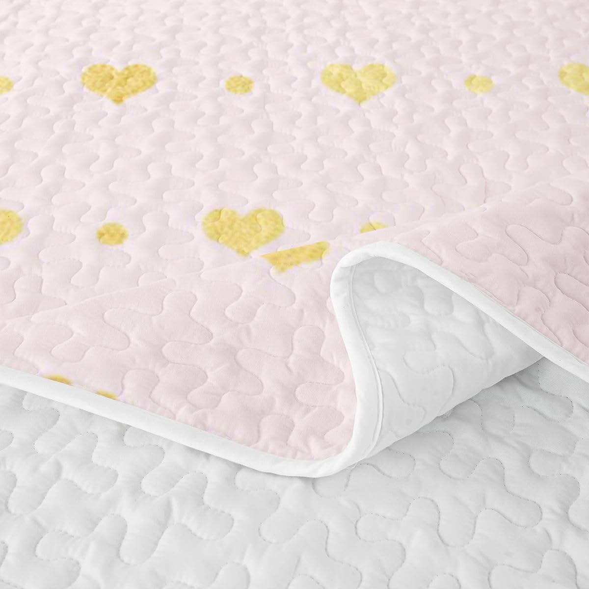 Manfei Love Heart Quilt Set,Polka Dots Quilted Coverlet Kids Boys Girls,Sweety Retro Style Lightweight Soft Bedspread Coverlet,Pink Bedding with 2 Pillow Sham Full Size