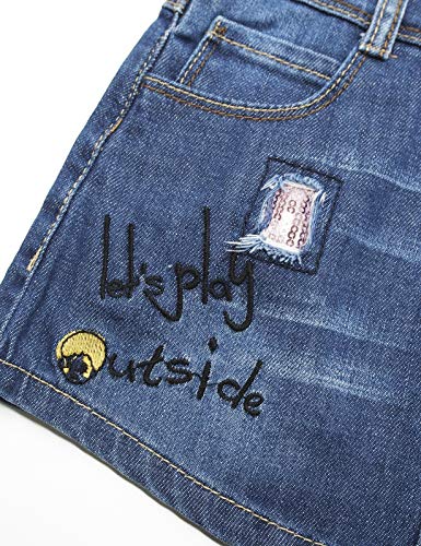 Image of KIDSCOOL SPACE Baby Little Girls Fox Flowers Embroidered Lace Denim Overall Dress