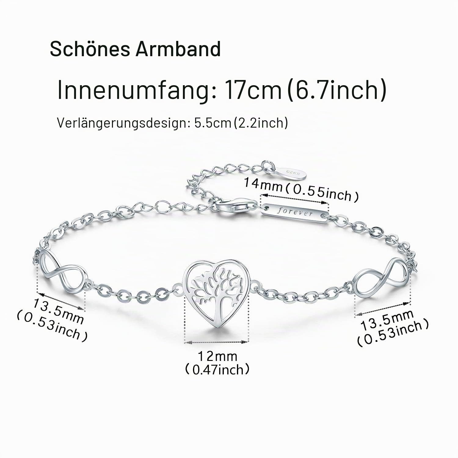 TANGPOET Baum des Lebens Armbänder Damen Sterling Silber 925 Herz Lebensbaum Armband, Verstellbares Freundschaftsarmbänder, Schmuck Geschenk für Frauen Mädchen Freunde