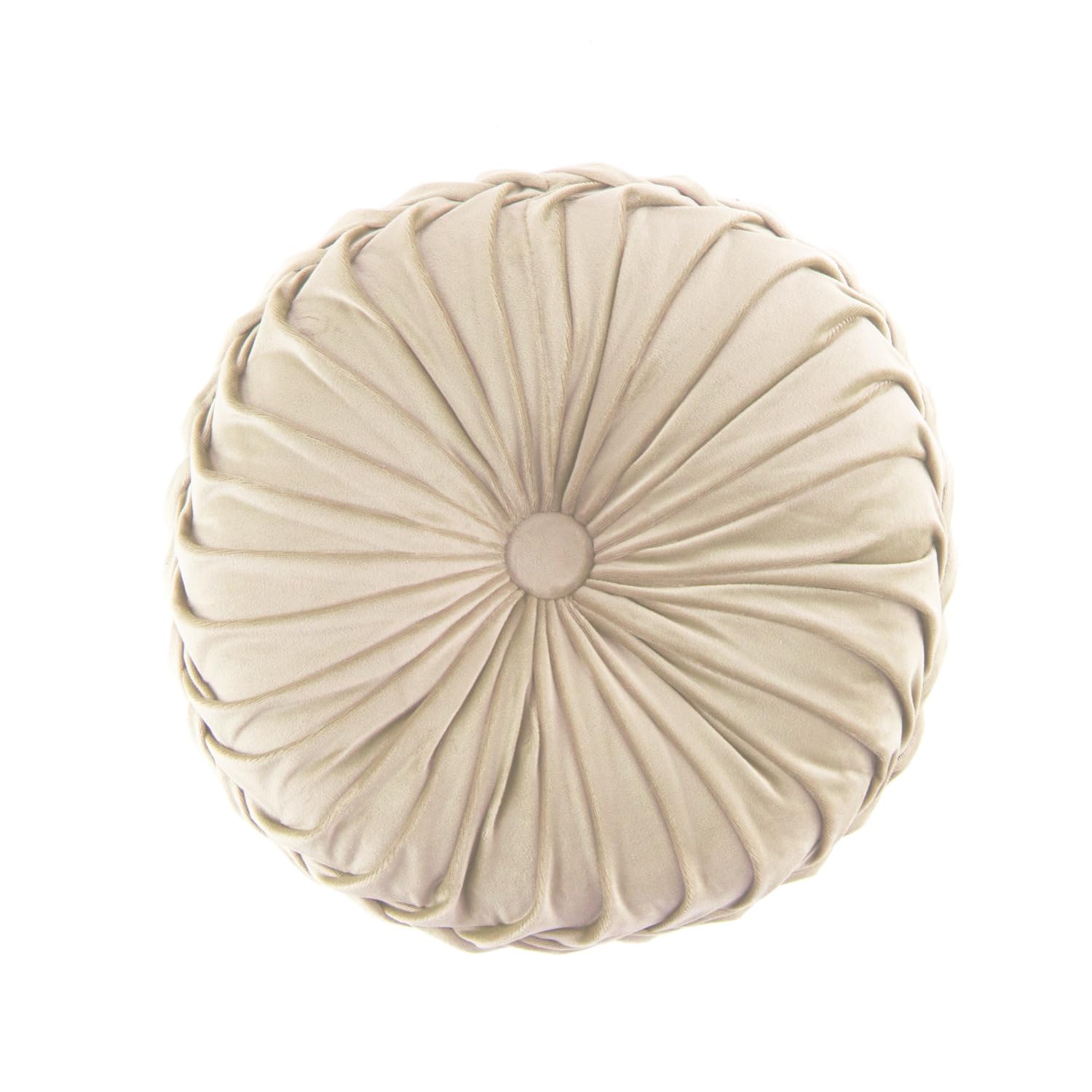 Jiuqianli Round Throw Pillow Velvet Home Decoration Soft Pleated Pumpkin Round Floor Cushion for Couch Chair Bed Car Decorative (Beige14inch)