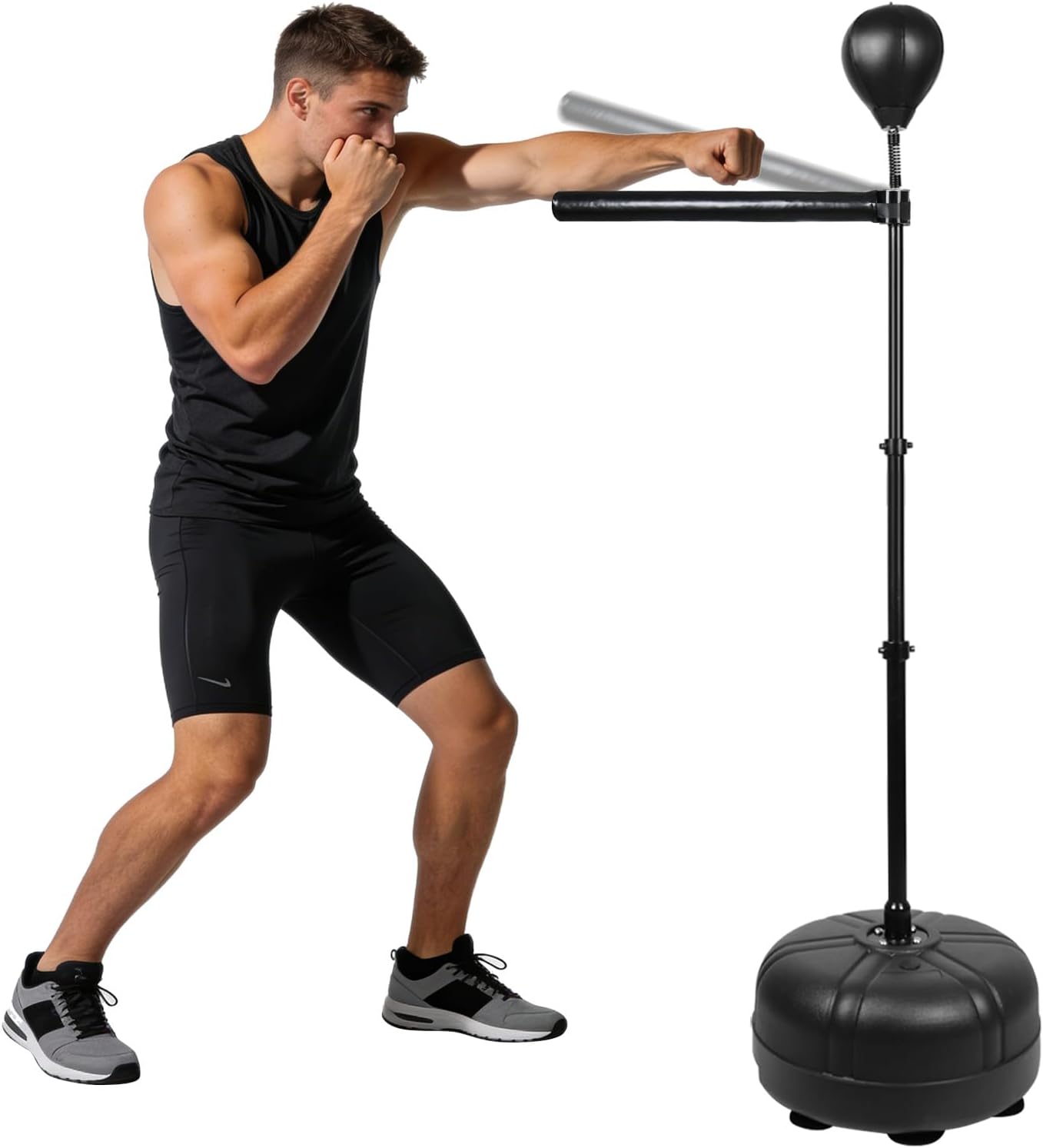 Boxing Bag with Stand, 46.4"-72.8" Height Adjustable Freestanding Spinning Bar, Boxing Reflex Bag for Home Gym & MMA Training