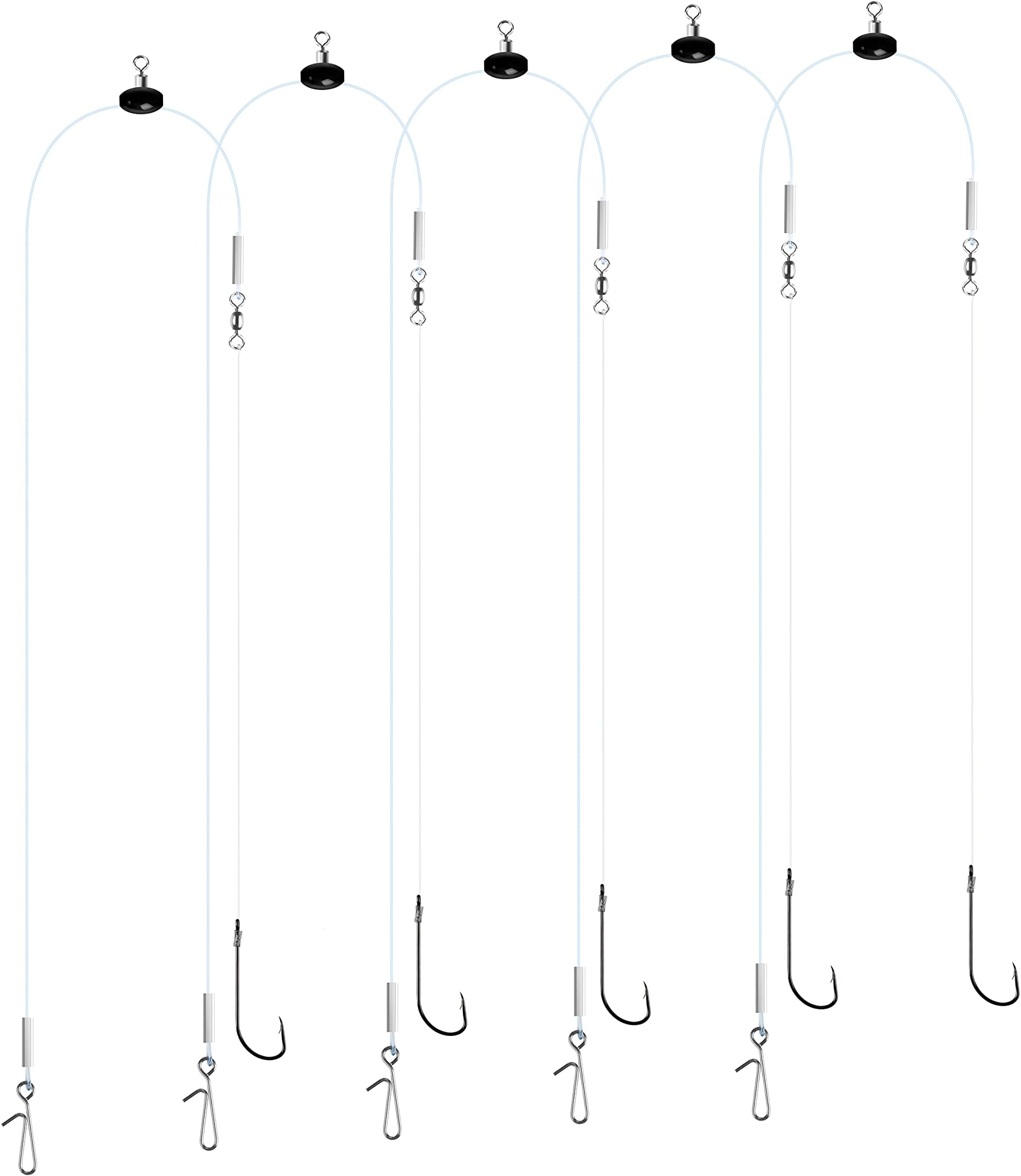 5pcs Sea Fishing Pulley Rigs, Single & Double Hooks, Sizes 1/0, 2/0, 3/0, Black, Nickel
