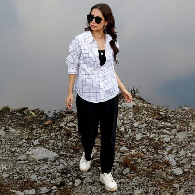 Image of PINACOLADA Women's Solid Oversized Shirt for Casual Wear | Spread Collar | Long Sleeve | Button Closure | Oversized Shirt Crafted with Comfort Fit for Everyday Wear