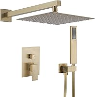 Vista 11 de BWE Grifo de ducha negro de 10 pulgadas, cuadrado de lujo, sistema de ducha mezclador de lluvia, juego completo de 2 funciones, equilibrio