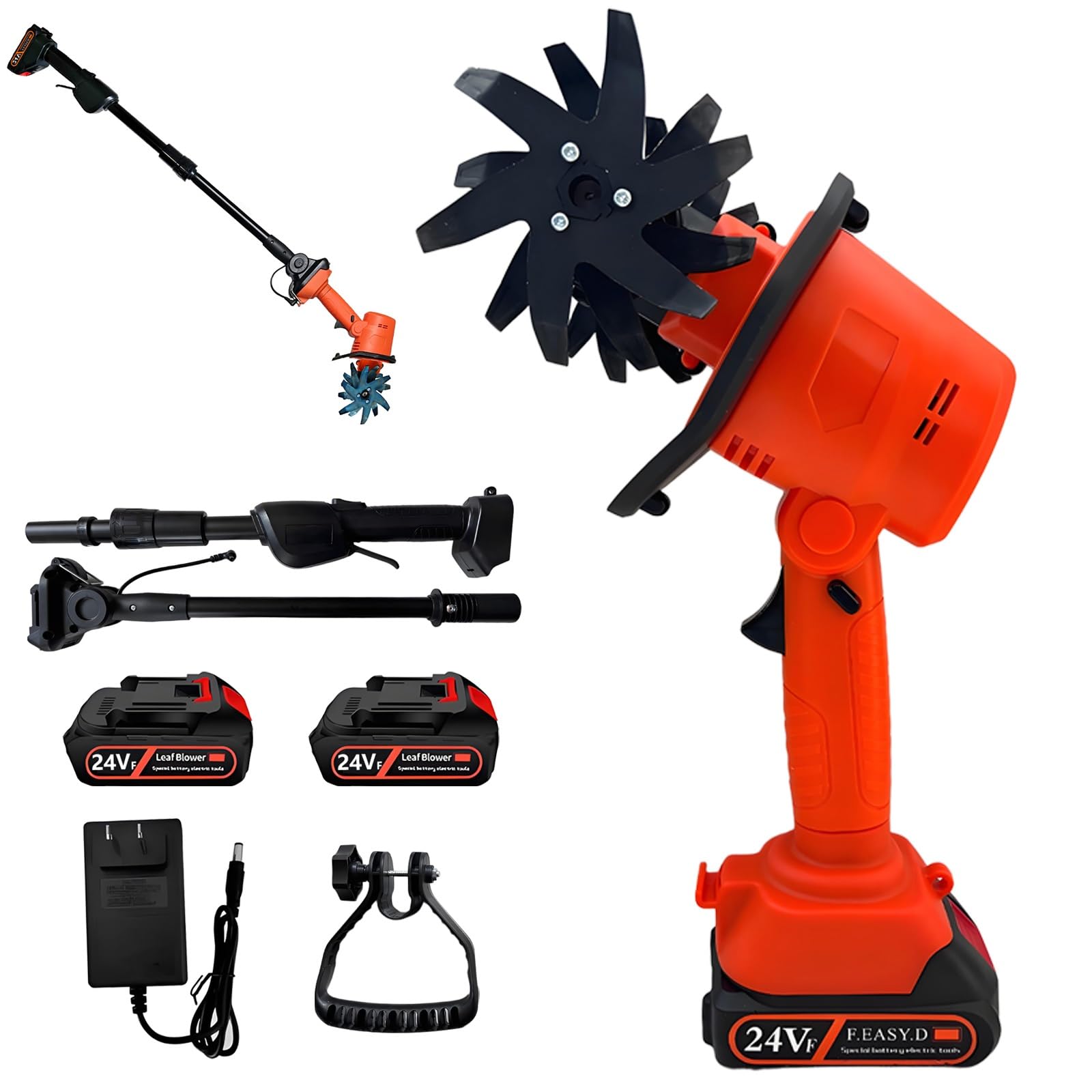 Motoazada a batería 24 V, mini azada eléctrica con 2 baterías de 1,5 Ah, 235 rpm, ancho de trabajo 10 cm, doble interruptor azada para huerto, mover el suelo y desherbar